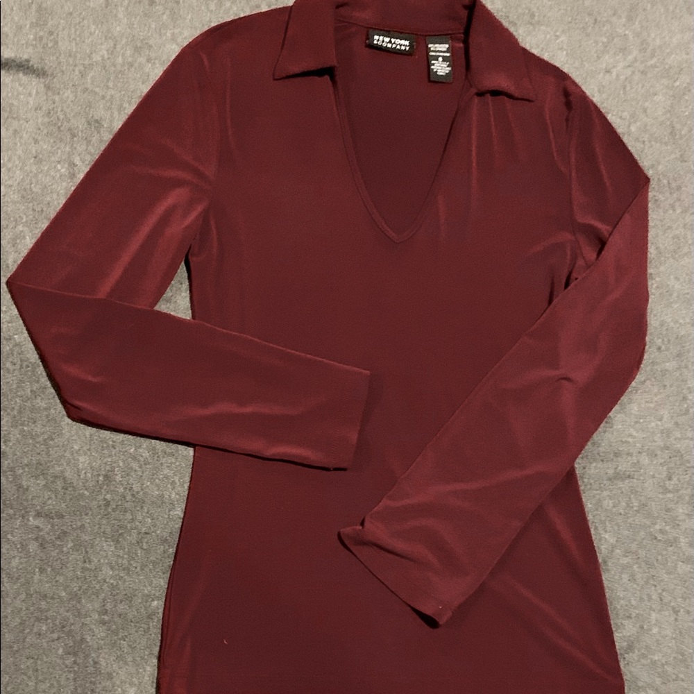 Silk feel long sleeve blouse with v neck size M